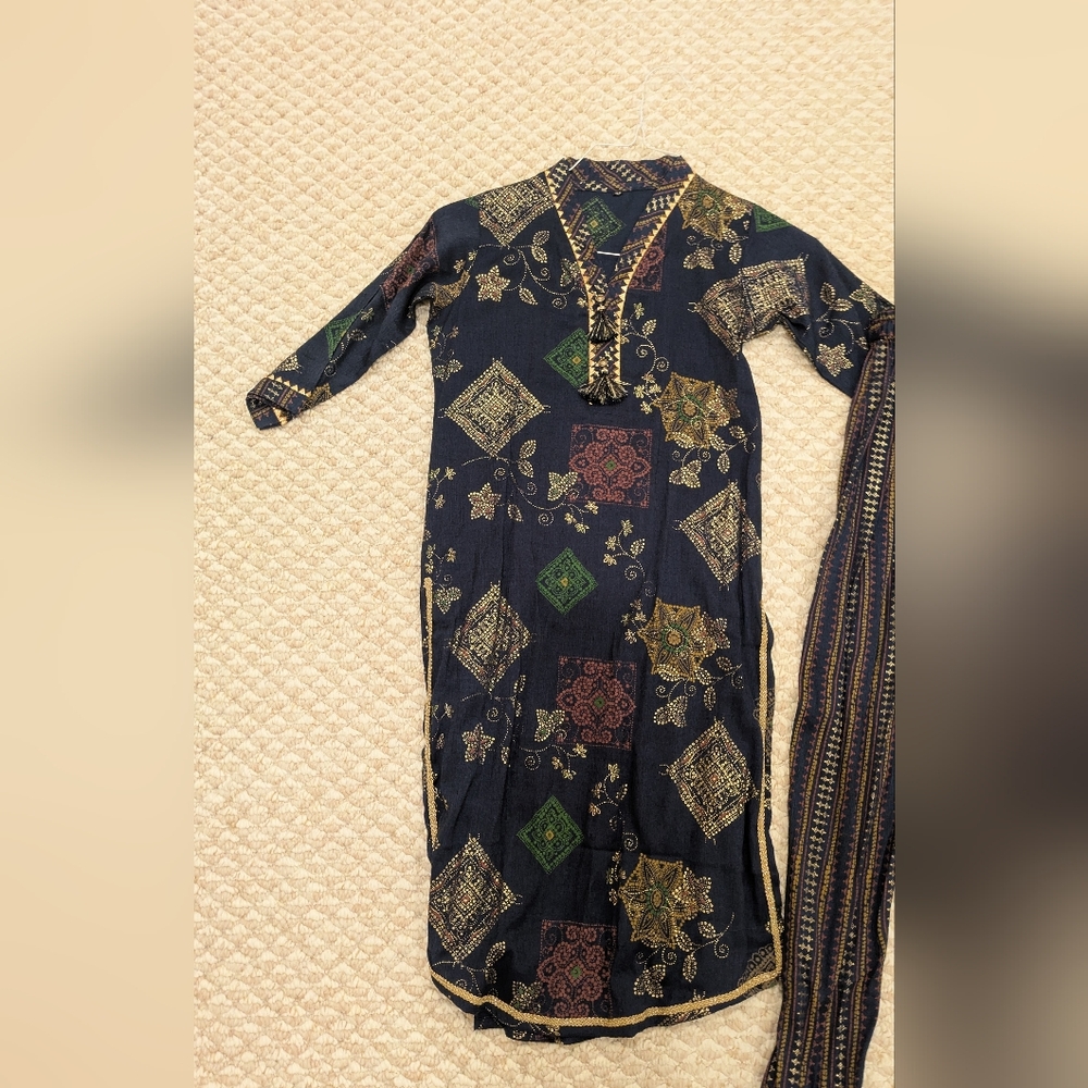 Girls Navy & Gold 2pc Salwar Kameez | Festive Kurta Set for Kids